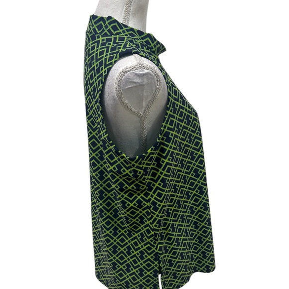 Jude Connally Green navy Geometric sleeveless mock neck Blouse size large - Picture 8 of 10